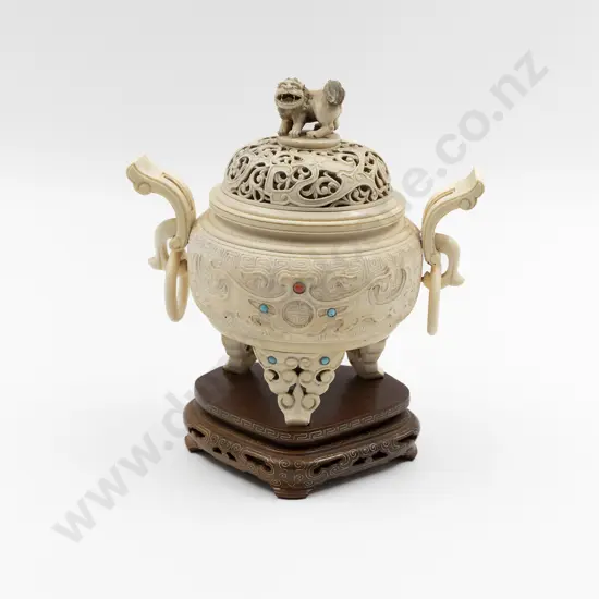 Chinese Carved Ivory Koro and Cover