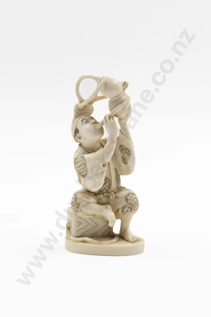 Japanese Signed Carved Ivory Seated Figure Image 1++