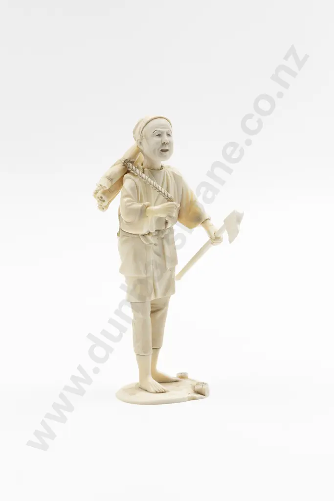 Japanese Carved Ivory Figure of a Woodsman Image 1++