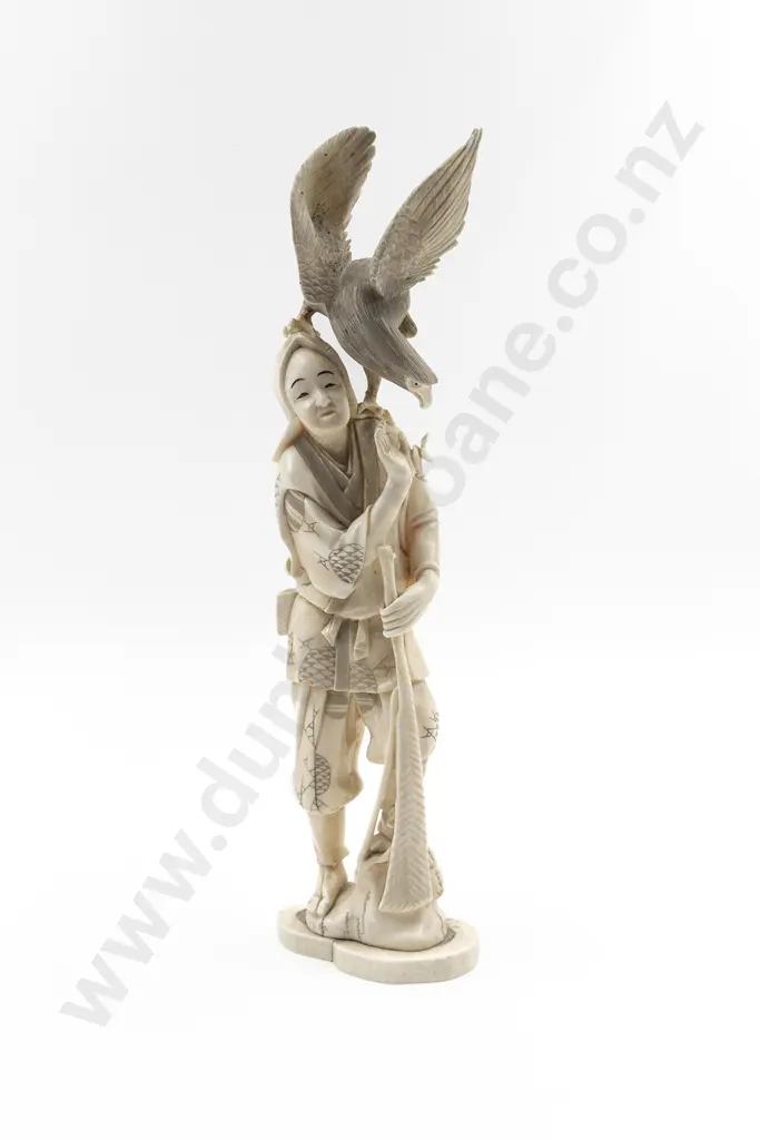 Japanese Carved Ivory Figure of a Huntsman Image 1++