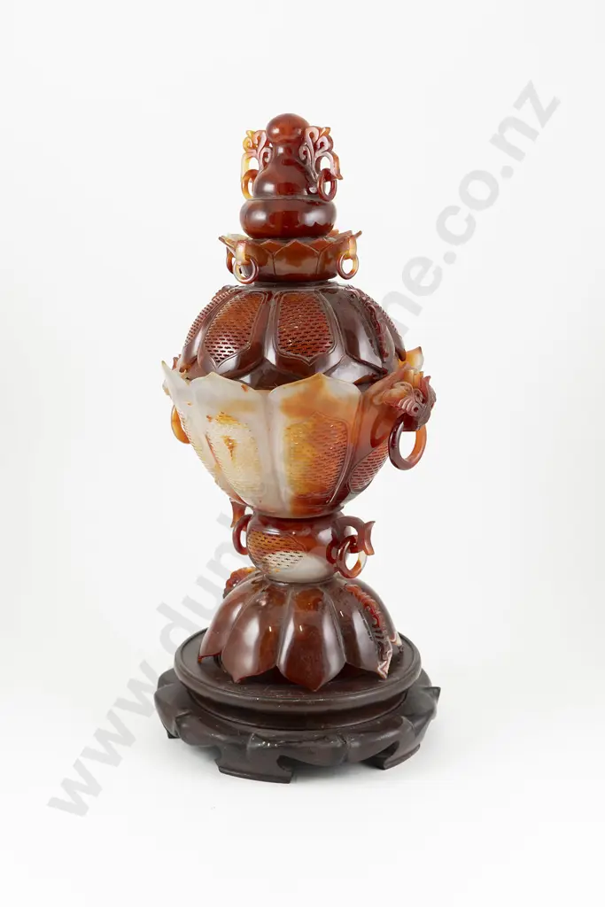 Chinese Carved Carnelian Urn and Cover Image 1++