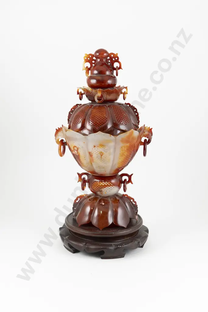 Chinese Carved Carnelian Urn and Cover Image 1++