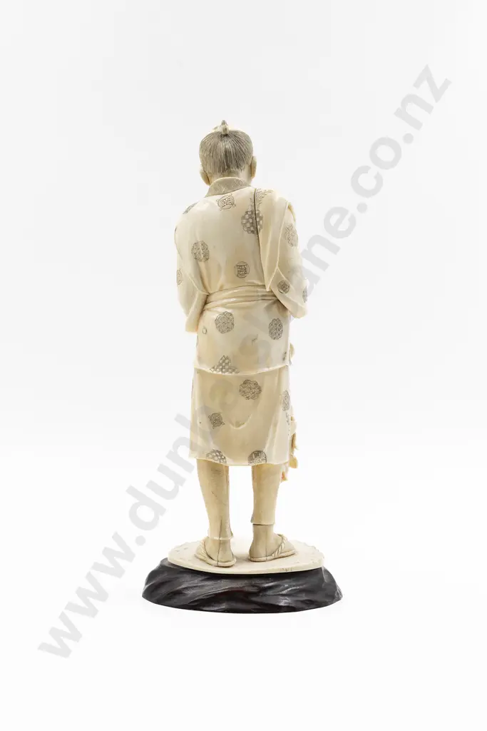 Japanese Signed Carved Ivory Figure of a Standing Fisherman Image 1++