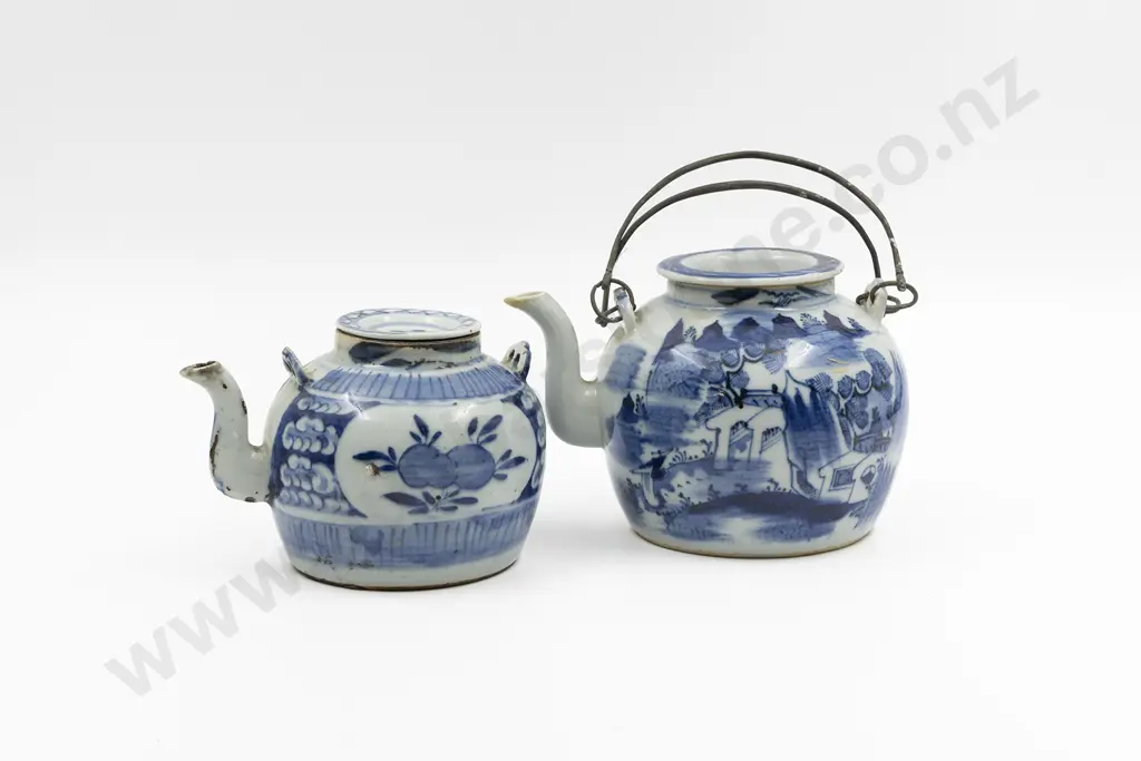 Two 19th Century Blue and White Porcelain Tea Pots Image 1++