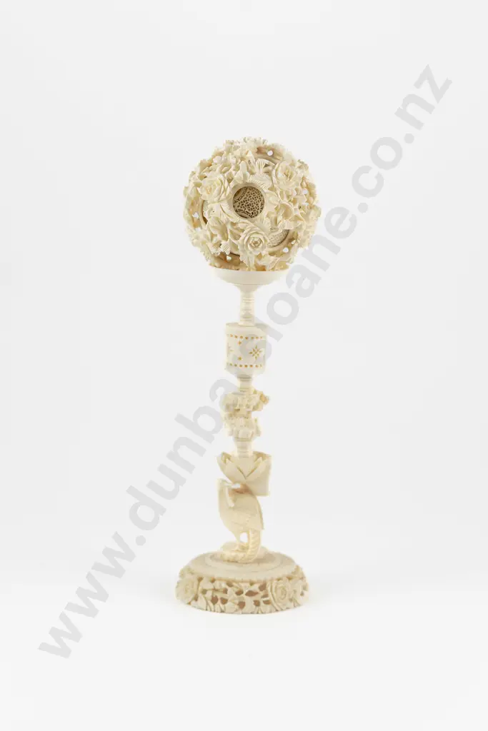 An Early 20th Century Chinese Ivory Puzzle Ball On Stand Image 1++