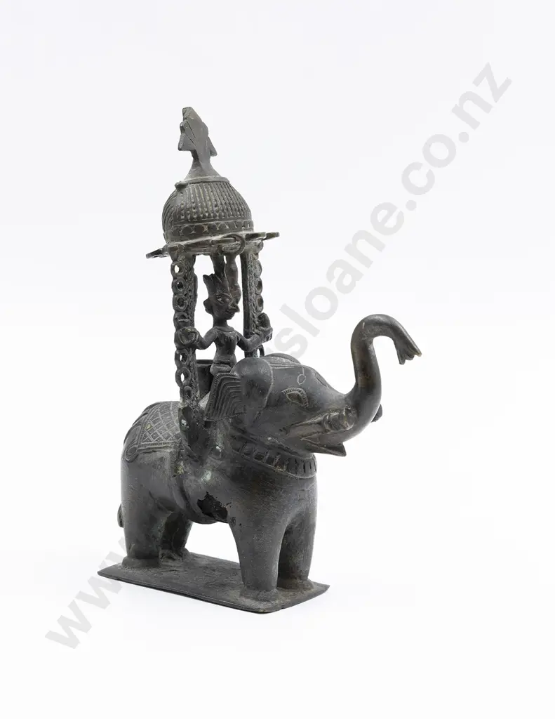 An Indian 19th Century Dhokra Bronze Elephant With A Figure Of The Hindu Warrior Khandoba Image 1++