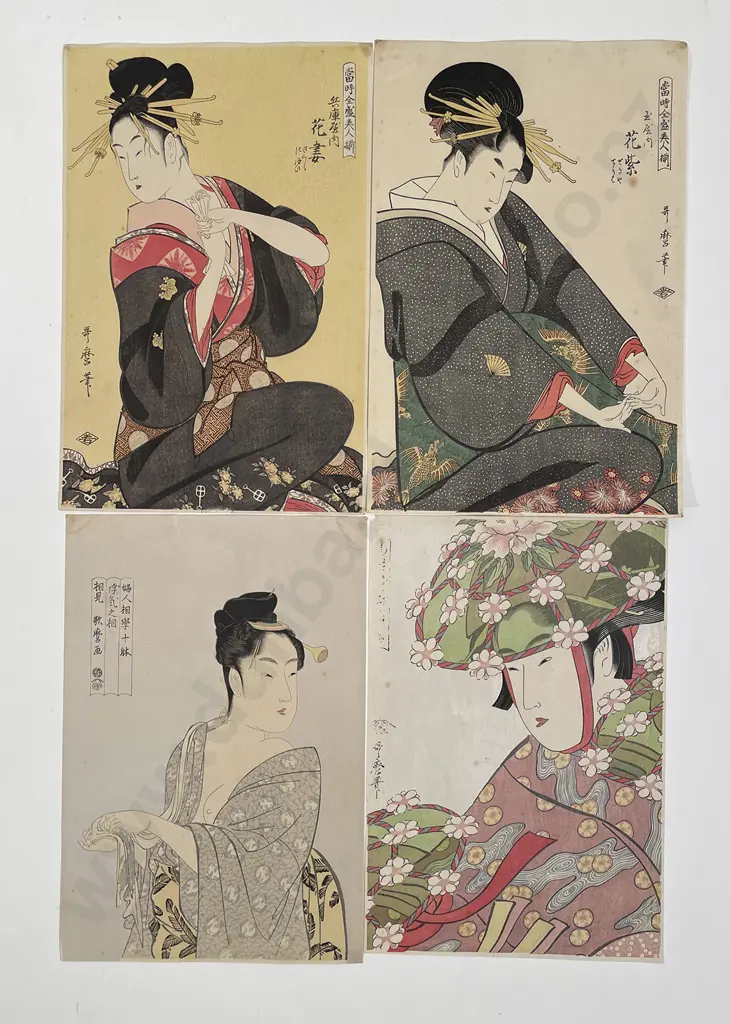 Four Japanese Ukiyo-e (Woodblock Prints) By Utamaro Image 1++