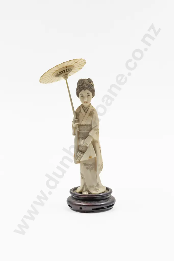 Signed Carved Ivory Figure of a Geisha Image 1++