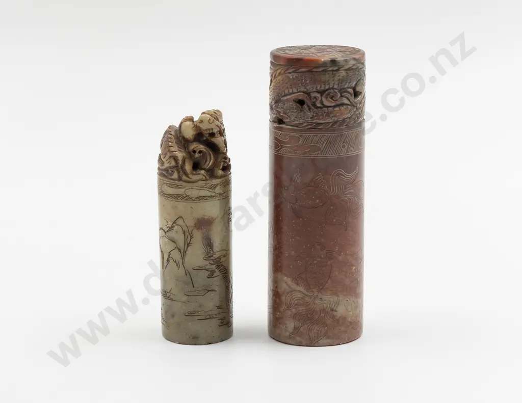 Two Chinese Soapstone Cylindrical Seals Image 1++