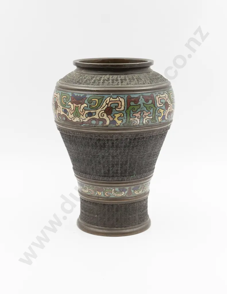 Chinese Bronze Champleve Enamel Vase Image 1++