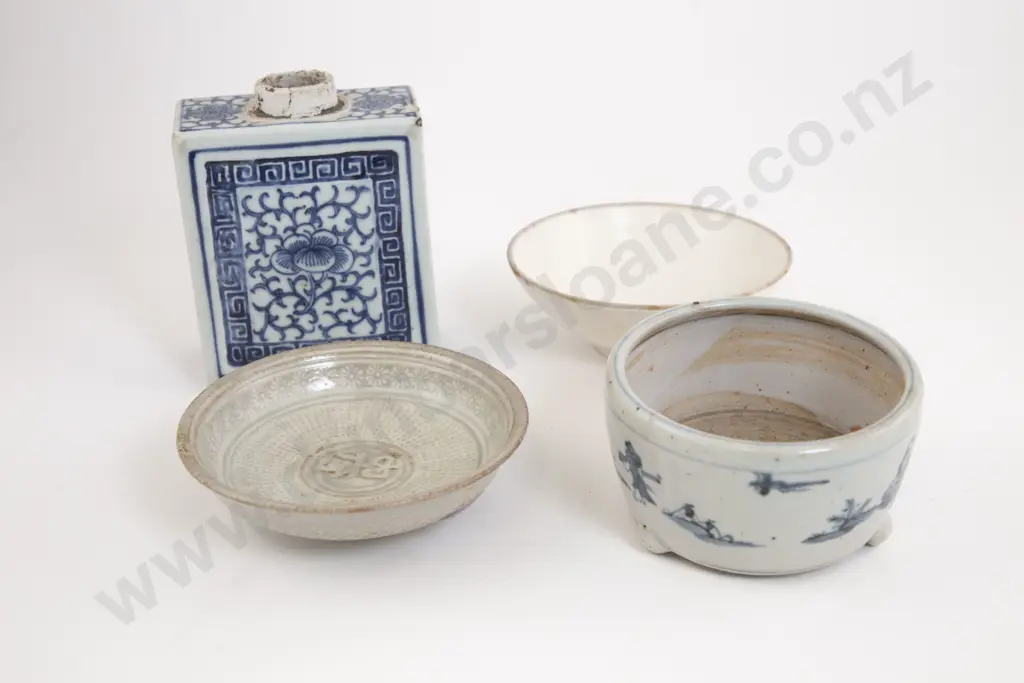 A Chinese Lotus Bowl And Tea Caddy With Two Other Chinese Pieces Image 1++