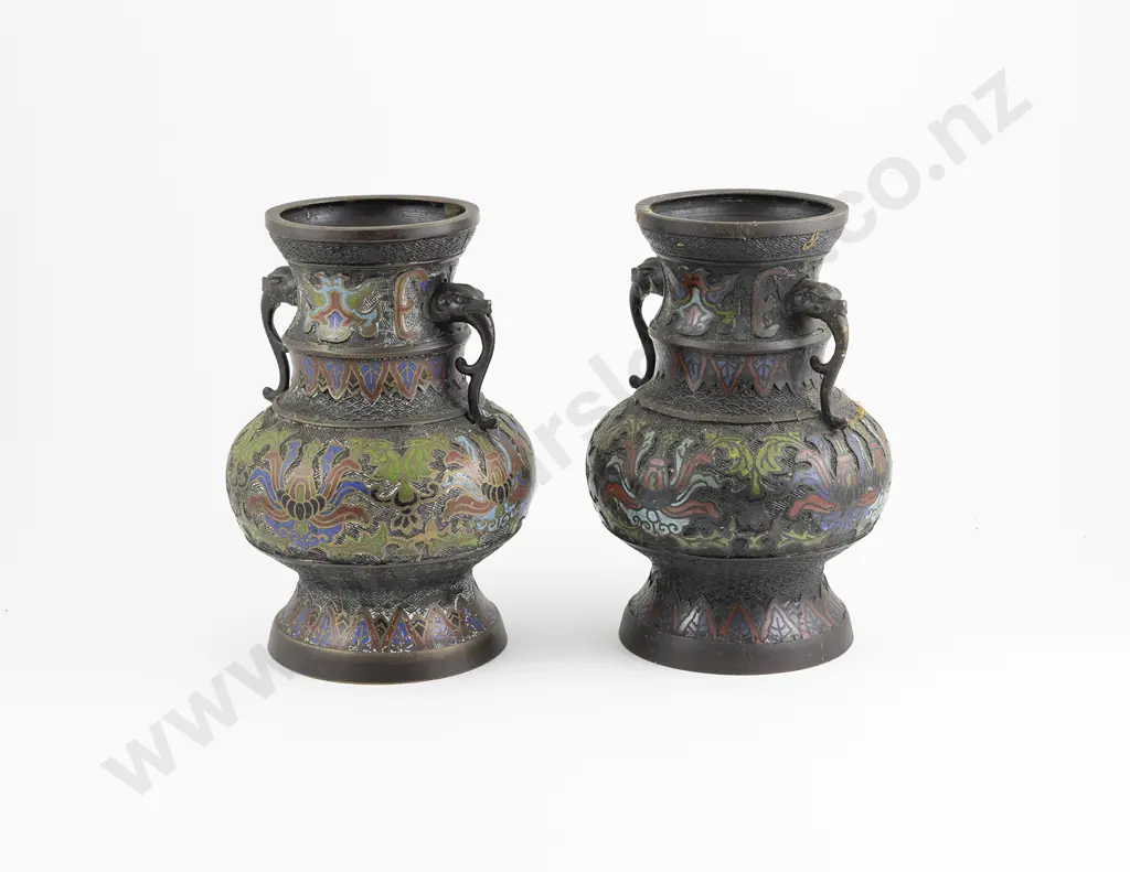 Pair Of Chinese Bronze Champlevé Vases Image 1++
