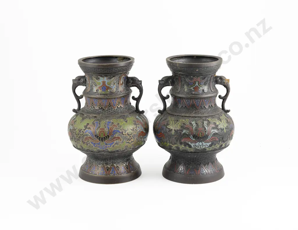 Pair Of Chinese Bronze Champlevé Vases Image 1++