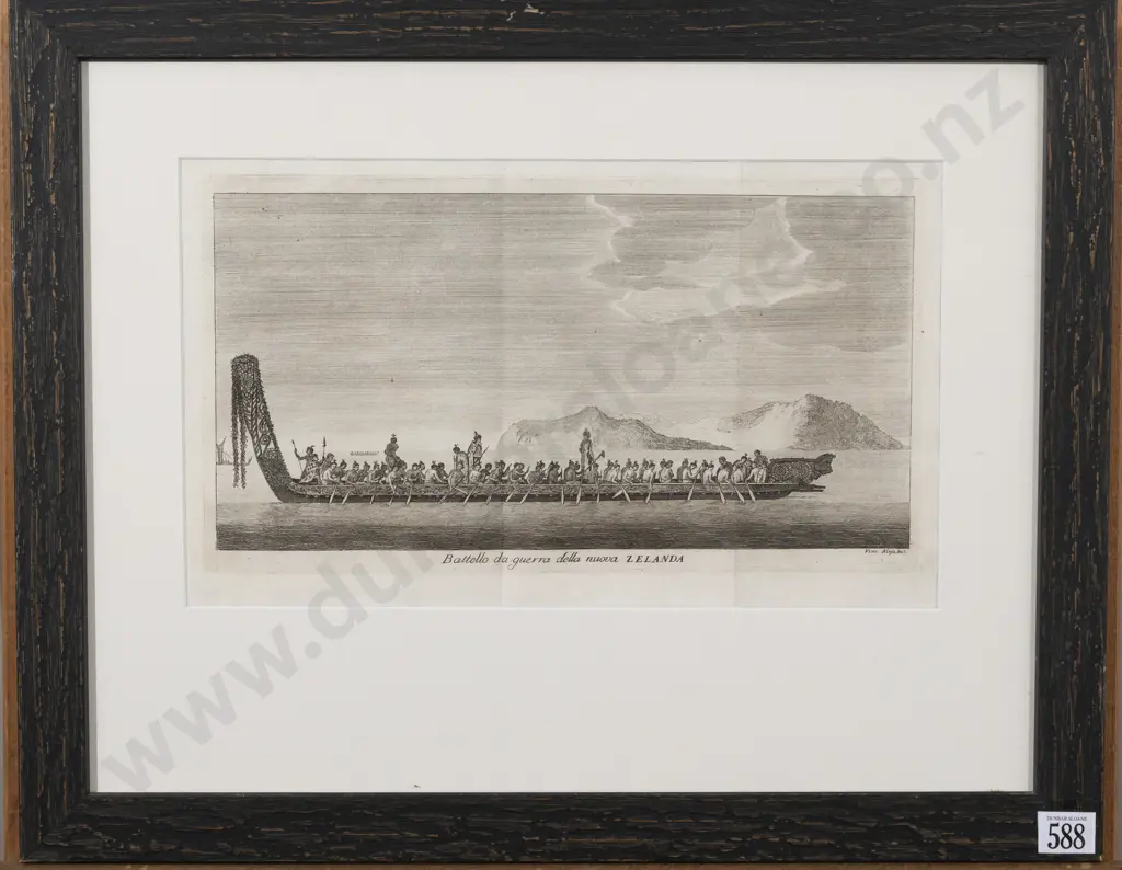 A Framed Engraving "Battello da guerra della nuova Zelanda" Image 1++