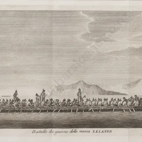 A Framed Engraving "Battello da guerra della nuova Zelanda"