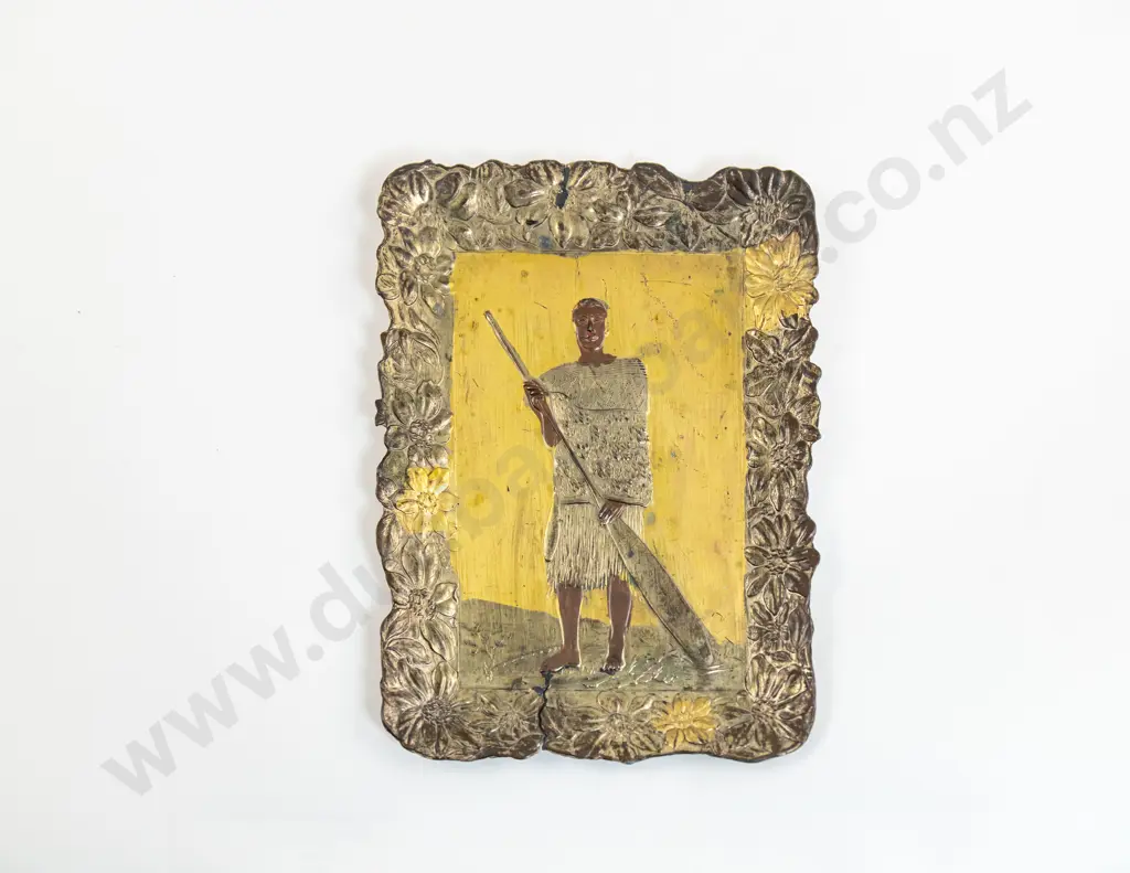 An Edwardian Copper Dish Depicting A Tane With A Paddle Image 1++