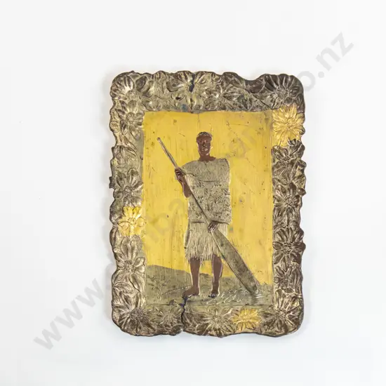 An Edwardian Copper Dish Depicting A Tane With A Paddle