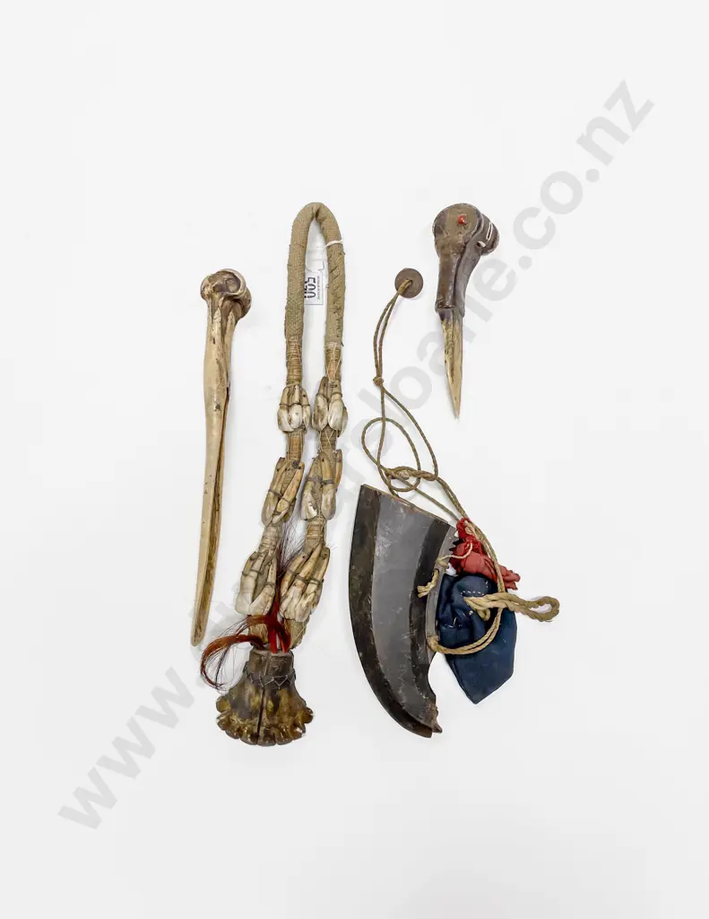 A Dog Tooth Necklace With Two bone Daggers And A Vietnamese Powder Horn Image 1++