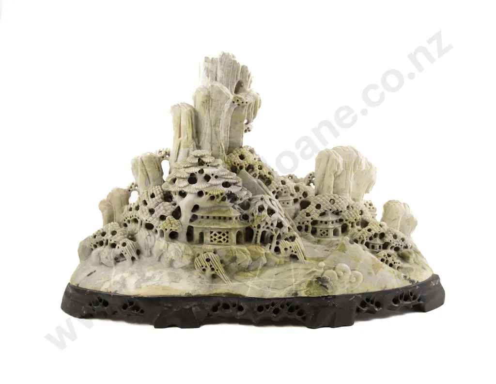 A Large Chinese Soapstone Carving Of A Mountainous Landscape Image 1++