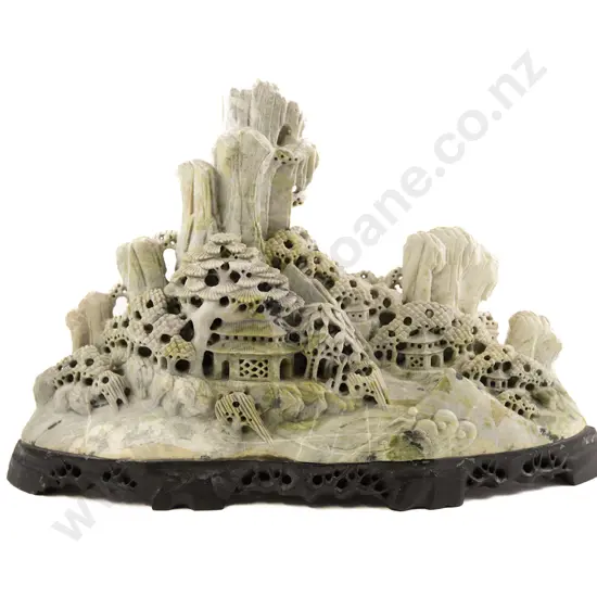 A Large Chinese Soapstone Carving Of A Mountainous Landscape