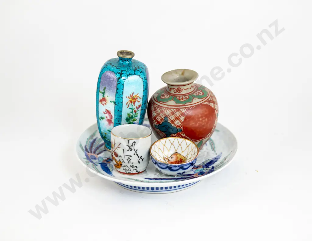 A Cloisonne Vase And Four Other Japanese Pieces Image 1++