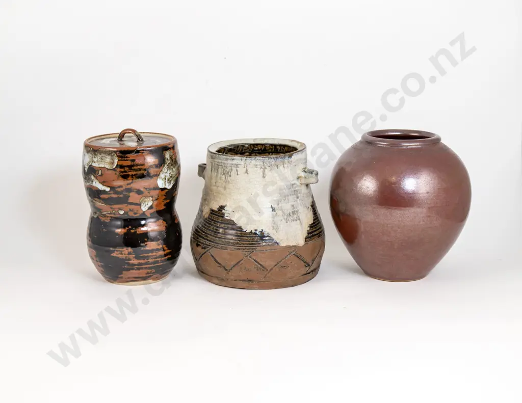 An Antique Karatsu Glazed Stoneware Jar And Two Other Japanese Pieces Image 1++