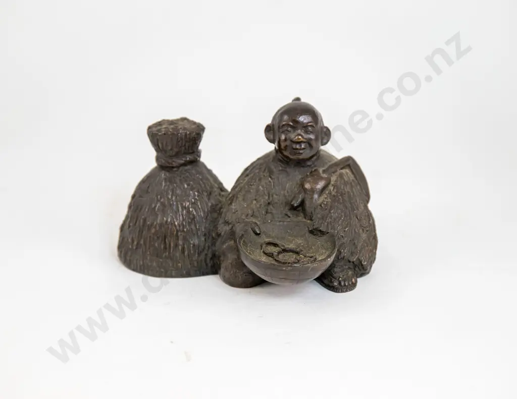 Chinese Bronze Figure Seated with A Bowl Image 1++