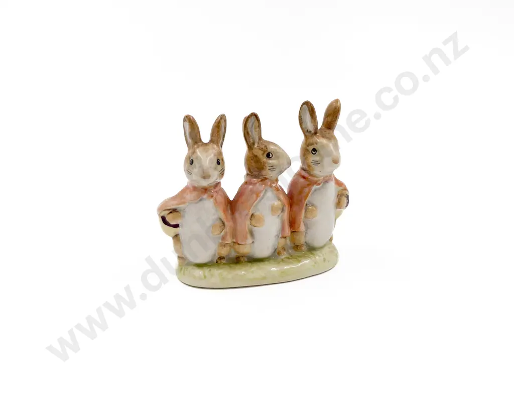 Beatrix Potter Figure "Popsy Mopsy and Cotton Tail" Gold Back Stamp Image 1++