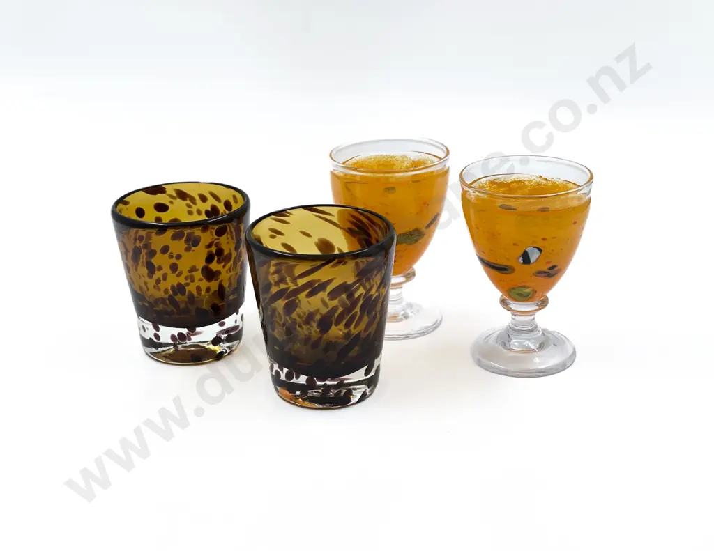 Two Hoglund Art Glass Goblets together with Two Unsigned Tumblers Image 1++