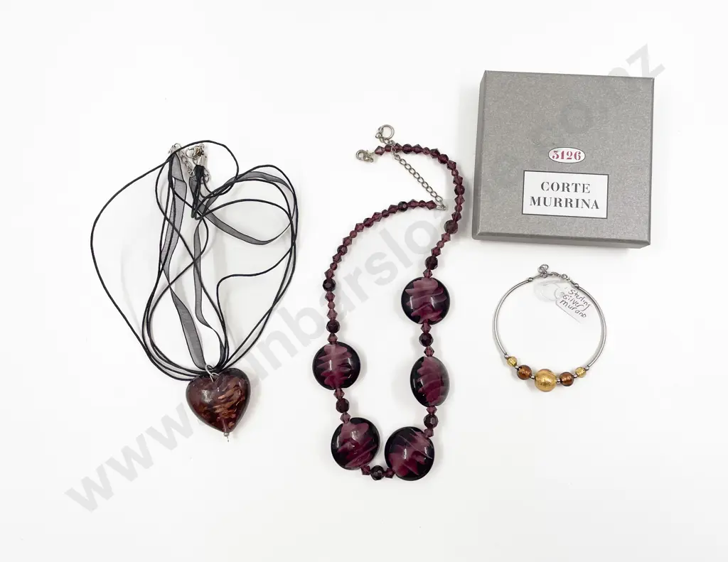 New Murano Glass Made in Italy Two Necklaces and S/S Bracelet Image 1++