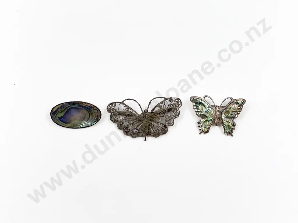 NZ Ataahua S/S Paua Butterfly Brooch Other and Butterfly Filigree Brooch Image 1++