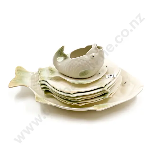Seven Assorted Shorter & Sons Fish Plates together with Gravy Jug and Dish