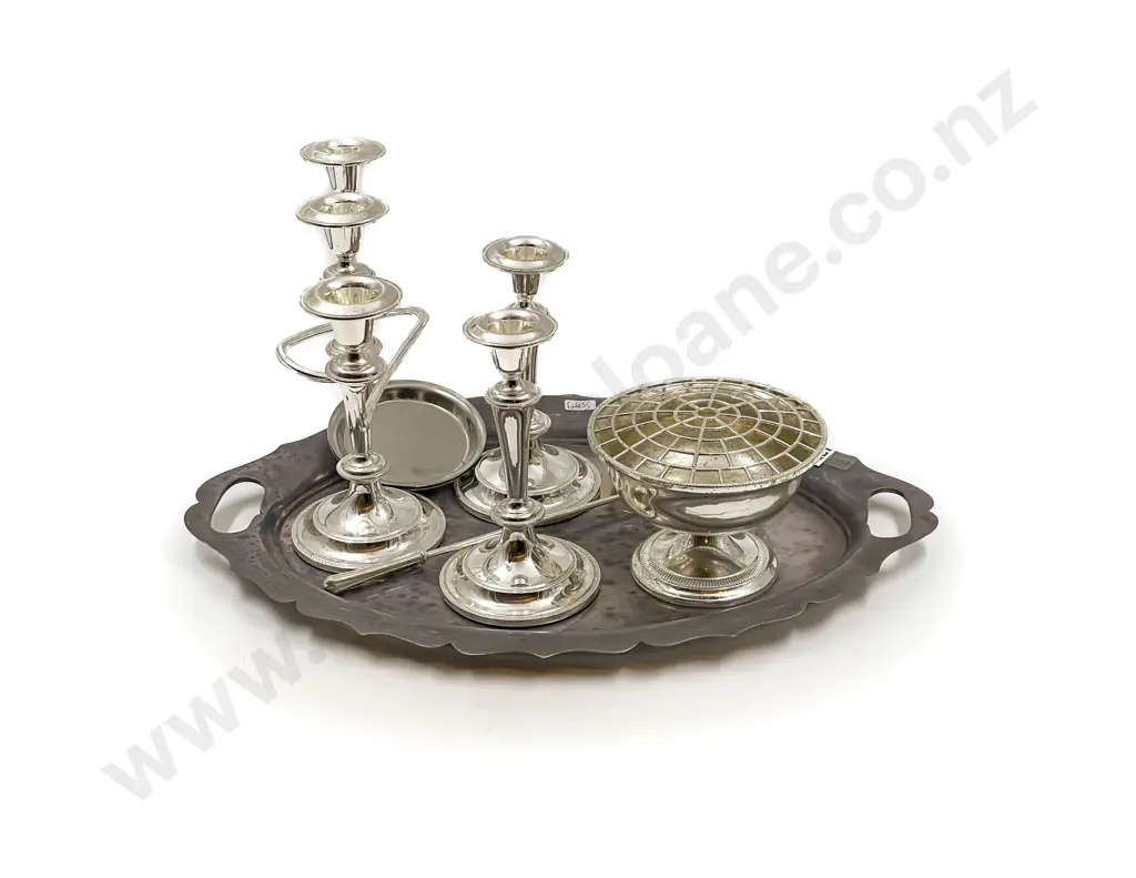 Set of Three Plated Candlesticks and Assorted Image 1++