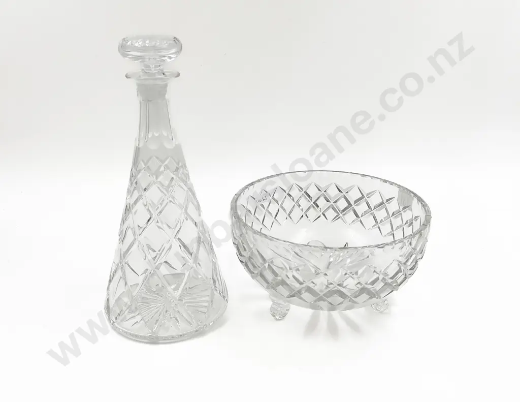 Crystal Conical Decanter and Footed Bowl Image 1++