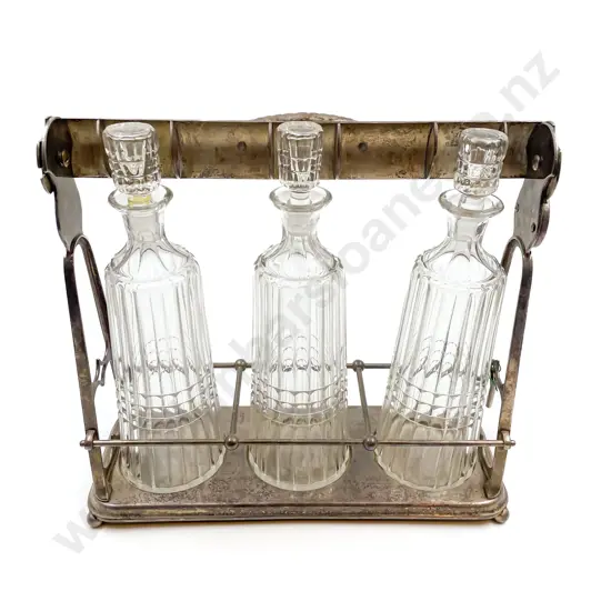Set of Three Victorian Connical Decanters in Plated Tantalus