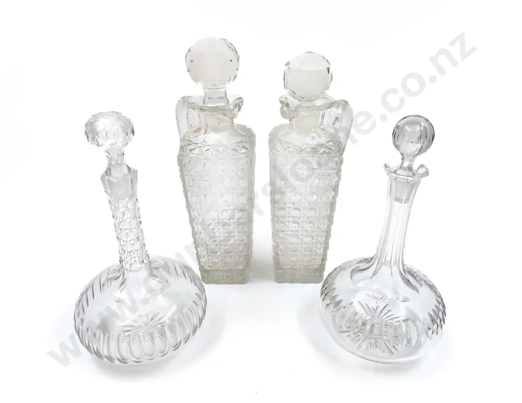 Two Decanters and Pair of Glass Stoppered Ewers Image 1++