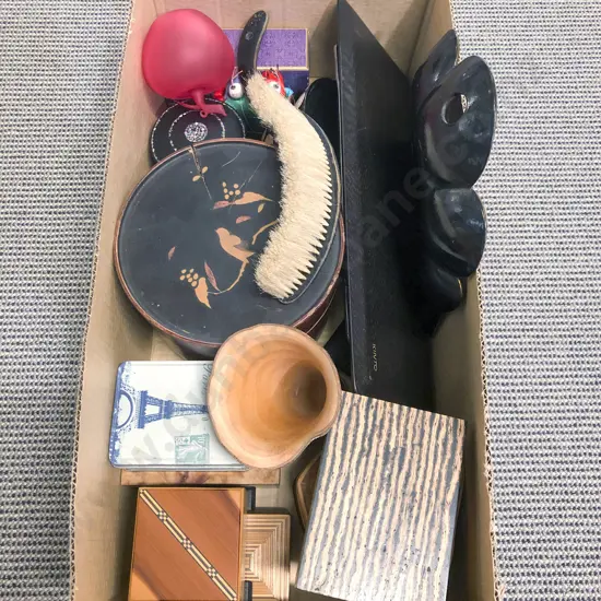 Qty of Assorted Vintage Boxes together with Crumb Tray and Brush etc *PHOTO CHANGE