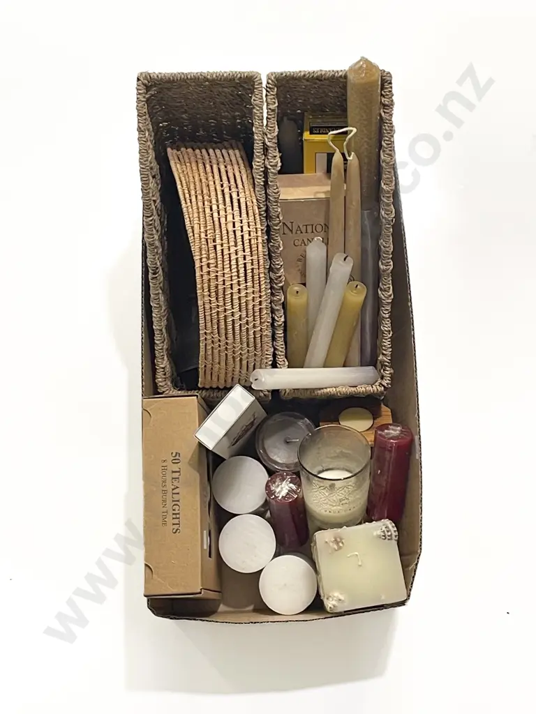 Two Boxes of Assorted incl Candles and Other Decorative Homewares *PHOTO CHANGE Image 1++