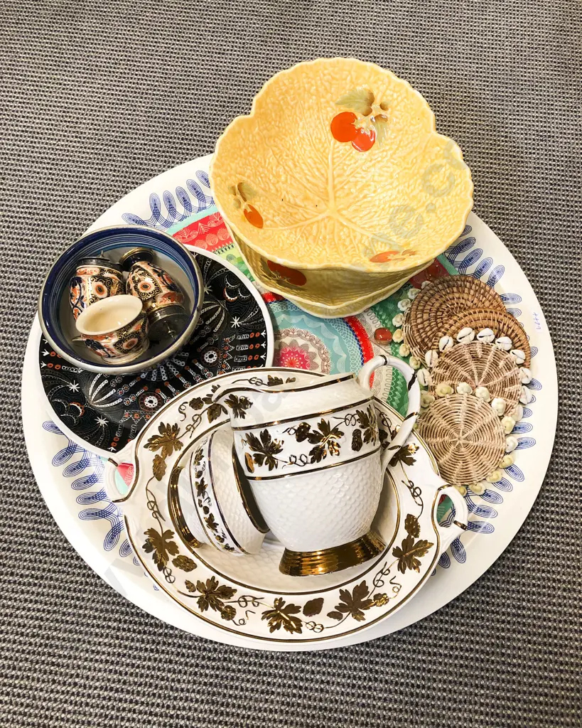 Qty of Assorted China on Decorative Tray *PHOTO CHANGE Image 1++