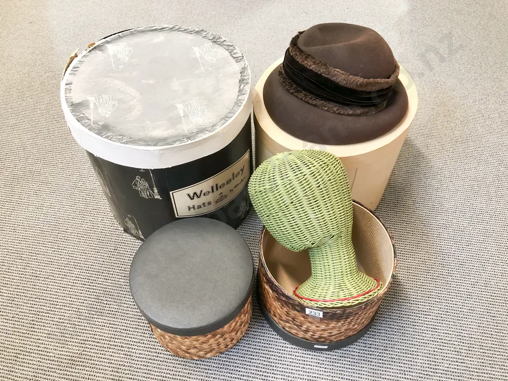 Two Vintage Hat Boxes togetehr with Cane Hat Stand etc. Image 1++