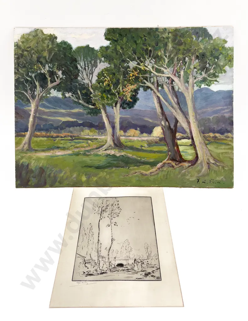 Unframed Oil Work together with Loose Etching Image 1++