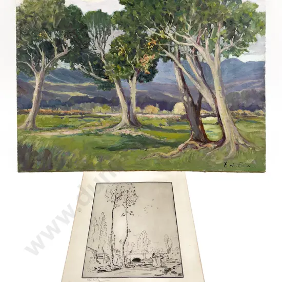 Unframed Oil Work together with Loose Etching