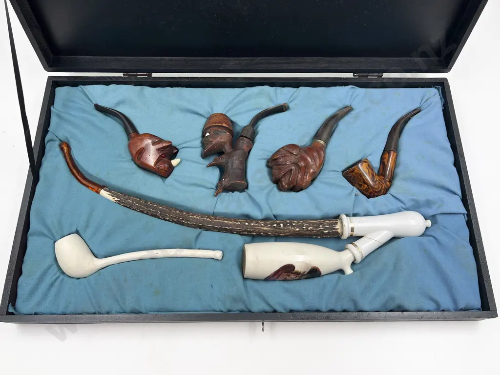 Cased Set of Six Assorted Vintage Smoking Pipes Image 1++