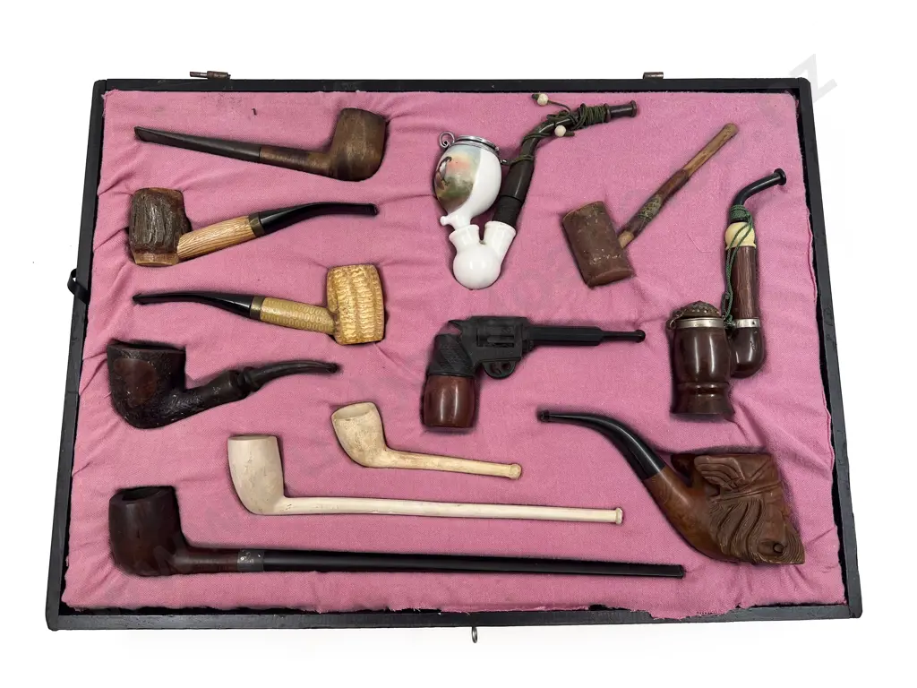 Cased Set of  Twelve Assorted Vintage Smoking Pipes Image 1++