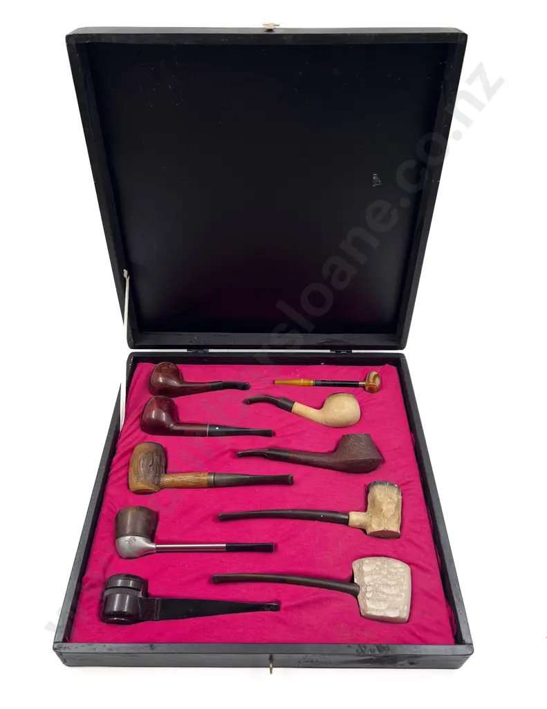 Cased Set of Ten Assorted Vintage Smoking Pipes Image 1++