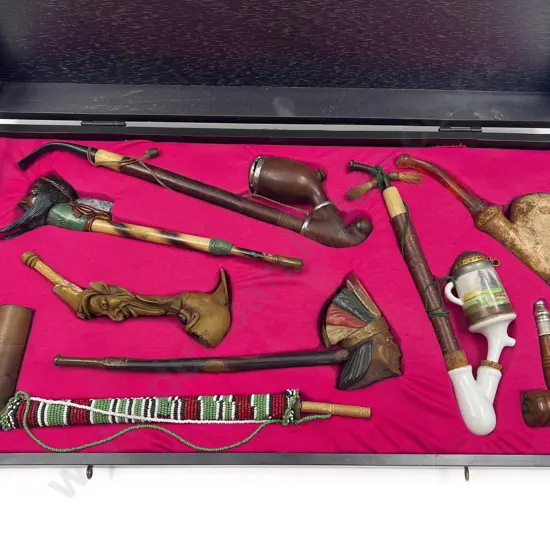 Cased Set of Eight Assorted Vintage Smoking Pipes