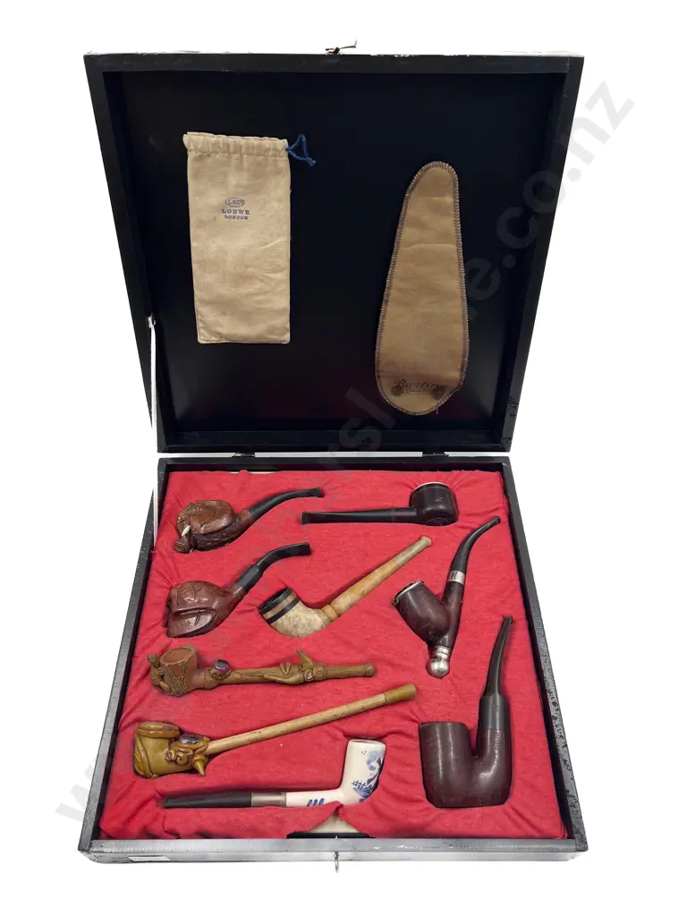 Cased Set of Nine Assorted Vintage Smoking Pipes Image 1++