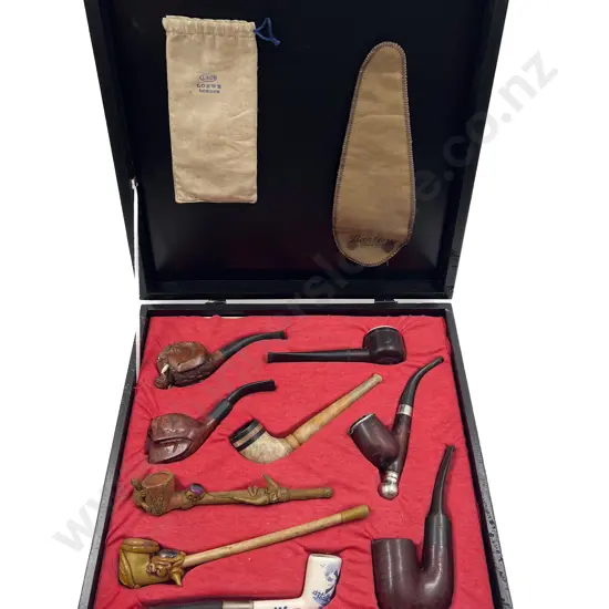 Cased Set of Nine Assorted Vintage Smoking Pipes