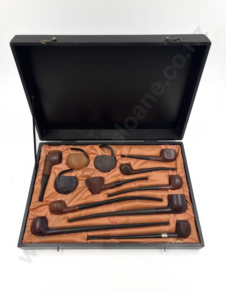 Cased Set of Twelve Assorted Vintage Smoking Pipes Image 1++