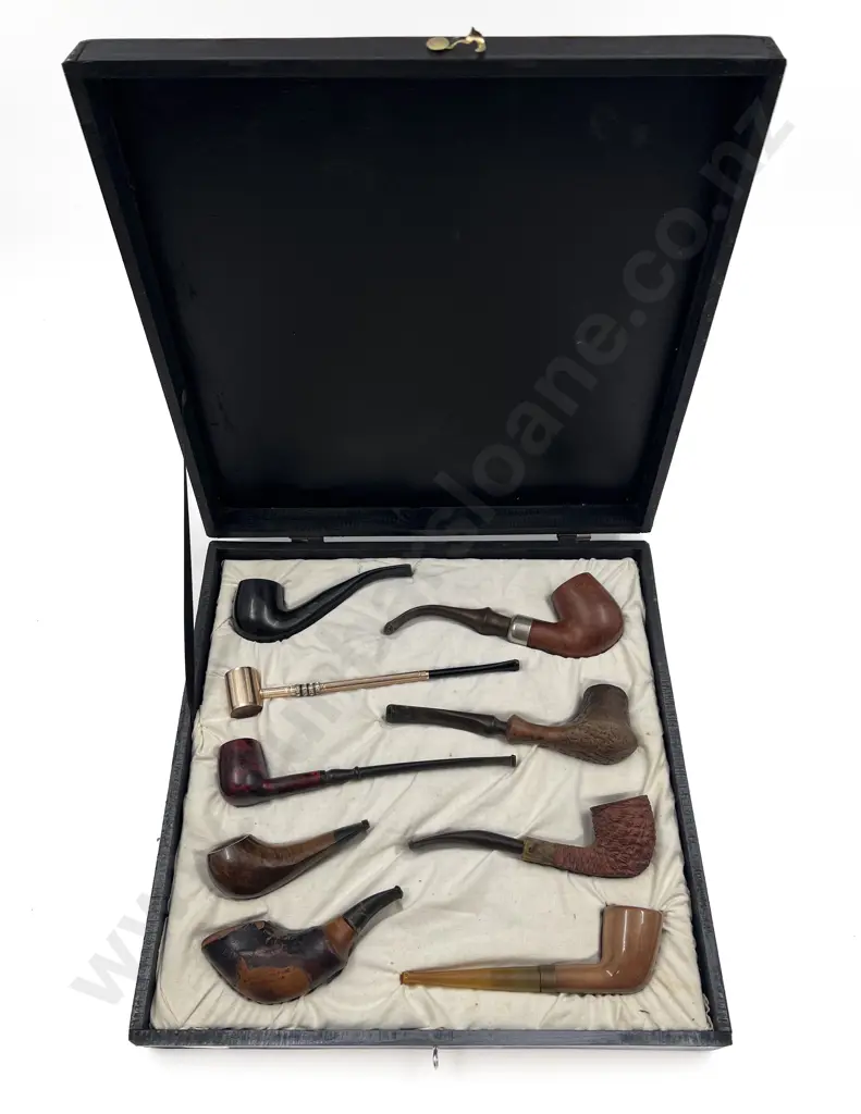 Cased Set of Nine Assorted Vintage Smoking Pipes Image 1++